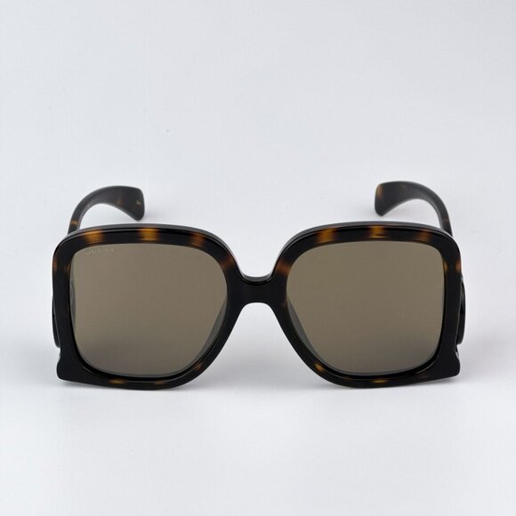 Gucci GG1326S 007 BRAND NEW Sunglasses Dark Havana Brown Mirror Oversized Women - Picture 4 of 10